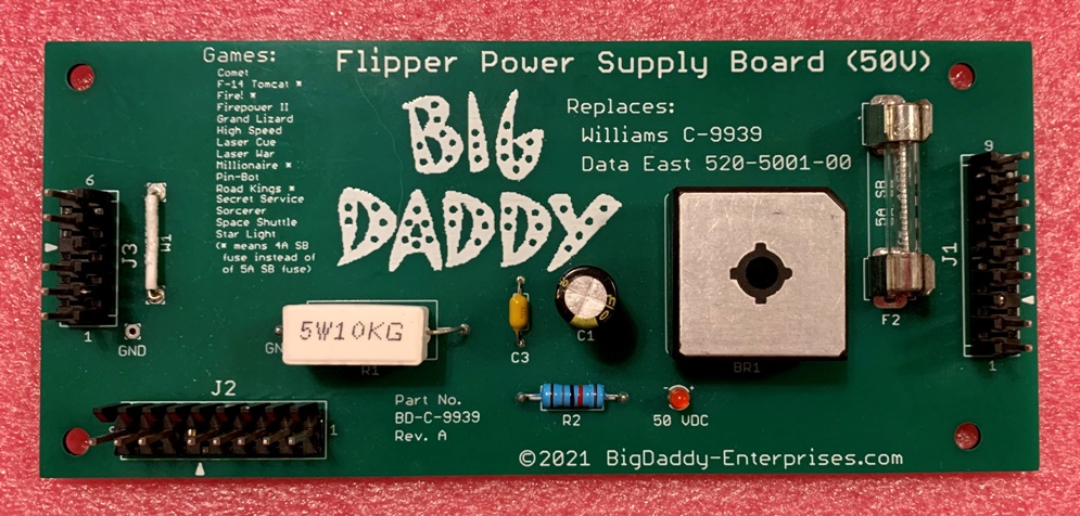 Big Daddy Williams Flipper Power Supply C-9939/Data East 520-5001-00